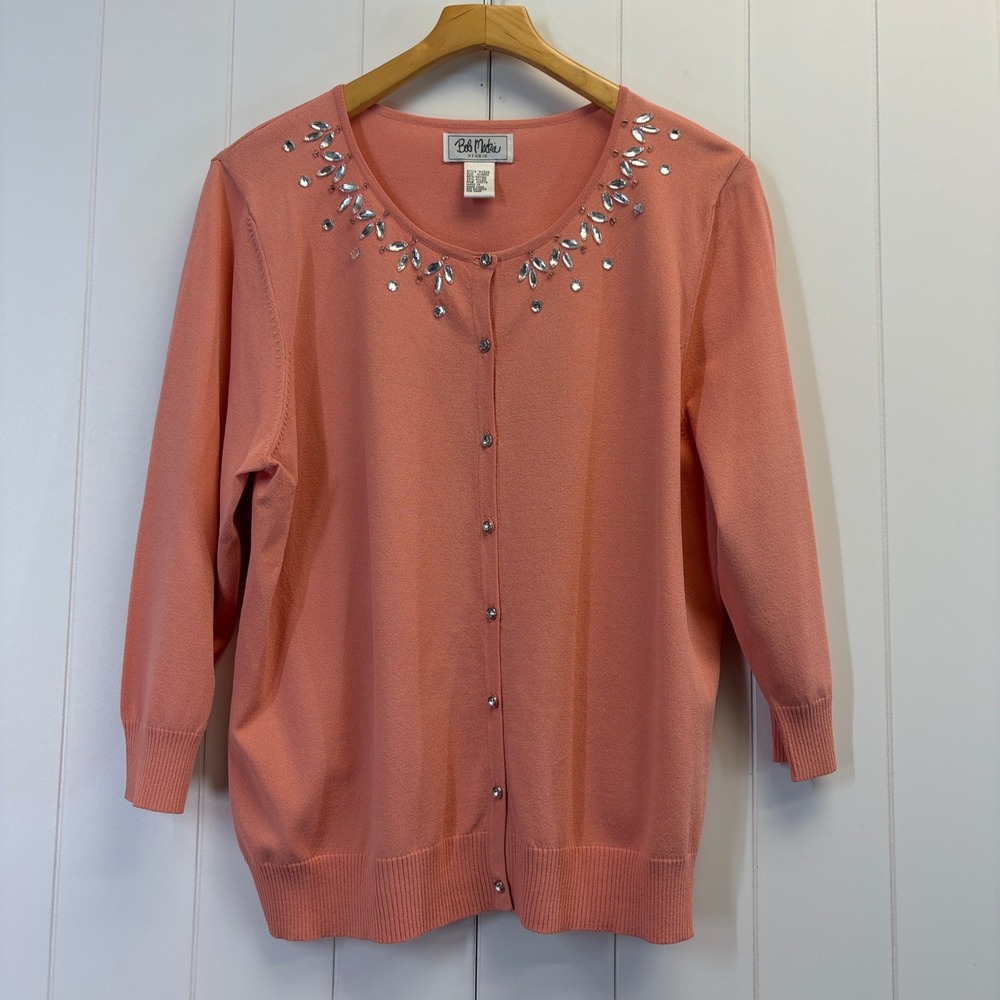 Vintage Bob Mackie Studio Quiet Luxury Embellished Cardigan Women Size XL Glam